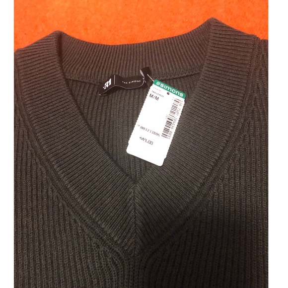 Mossy green merino wool V-neck ribbed Grandpa chic vest NWT - Picture 3 of 6